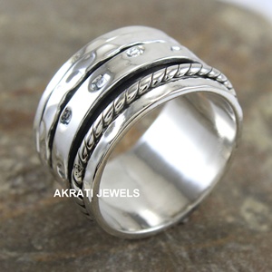 925 Sterling <b>Silver</b> Wide Spinner <b>Ring</b> for <b>Men</b> & Women Multi-Band Hammered Meditation Anxiety <b>Ring</b> Handmade Fidget Jewelry - Product Image 2