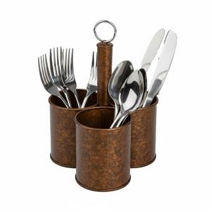 Porte-ustensiles en métal galvanisé rustique et portable, trois compartiments séparés avec poignée supérieure robuste pour la cuisine à domicile - Product Image 6