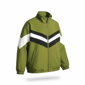 <b>Men's</b> Olive Green Color Blocking <b>Racer</b> <b>Jacket</b> With Zipper Sporty Style Windproof Autumn Wear - Product Image 2