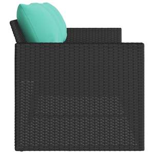 Canapé de jardin moyen en noir avec rotin PE bleu et coussins - Product Image 5