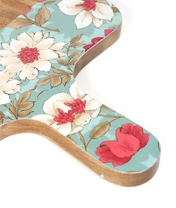 Tabla de cortar de madera maciza con estampado floral, estilo bloque de carnicero, resistente, para cocina. - Product Image 6