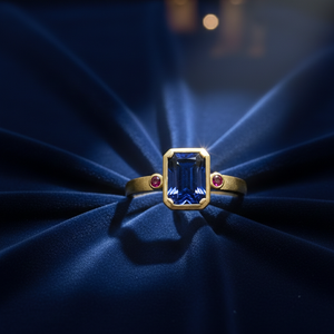 Anillo de diseñador con gema de corte octogonal y acento redondo rojo, plata de ley 925, chapado en oro de 18 quilates, anillo para fiesta, talla 6 de EE. UU. - Product Image 5