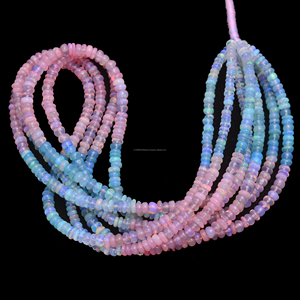 Perles d'opale éthiopienne naturelles faites à la main de 16 pouces Multi opale lisse en forme de rondelle pierre précieuse 3x3mm-5x5mm brin pour la fabrication de bijoux - Product Image 1