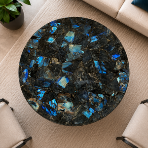 Mesa de Centro Redonda Hecha a Mano con Piedra de Labradorita Natural de Lujo, Ecológica y Moderna, para Diwali, Aniversarios y Sala de Estar - Product Image 2