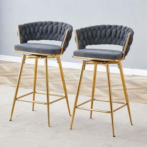 Two-Piece Dark Gray Cotton Linen <b>Chair</b> with Golden Metal Legs <b>Rotating</b> Swivel Design Rust-Proof Wear-Resistant for Bar Stools - Product Image 6