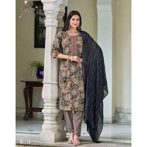 PANTALÓN SUPERIOR DE TRABAJO DE DISEÑADOR CÁPSULA BORDADO EN SEDA Y ESTAMPADO CON DUPATTA NEGRO - Product Image 1