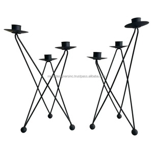 3 candelabros de hierro forjado rústico hechos a mano, par de mango largo, diseño de alambre de Metal Zig Zag para decoraciones navideñas para el hogar - Product Image 1