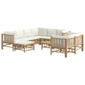 Conjunto Modular Grande de Muebles de Jardín de Bambú y Poliéster Color Crema para Patio - Product Image 3