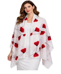 Écharpe à imprimé floral rouge pour femme, en tissu transparent, longue et élégante, accessoire doux pour le cou, idéale pour styliser les tenues - Product Image 1