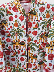 Chaqueta de algodón para mujer de talla grande, cuello mandarín, abotonadura sencilla, abrigo estampado bohemio - Product Image 6