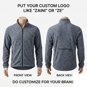 240gsm Heather Polyester Fleece Running <b>Jacket</b> <b>Men's</b> Full Zip Gray Embossed Print Logo OEM ODM Waterproof Reflective - Product Image 1