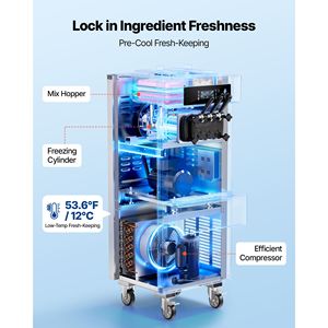 Macchina Professionale per Gelato Soft Serve a 3 Gusti, 2200W, Produzione 20-28L/H, 2 Contenitori da 6L, per Uso Commerciale - Product Image 2
