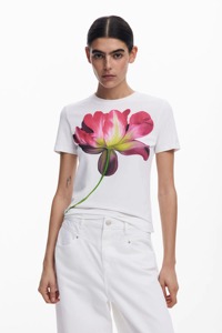 Camiseta Corta Blanca con Cuello Redondo para Mujer, Manga Corta, 100% Algodón Jersey, Estilo Minimalista, Corte Regular, para Todas las Temporadas - Product Image 2