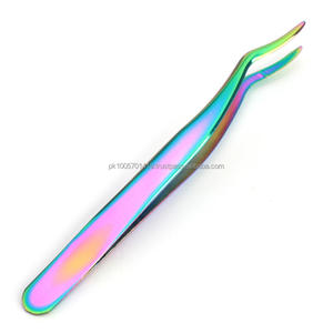 Pinzas de pestañas inclinadas de 5 colores personalizadas Herramientas de extensión de pestañas de acero inoxidable con puntas puntiagudas para pestañas - Product Image 5