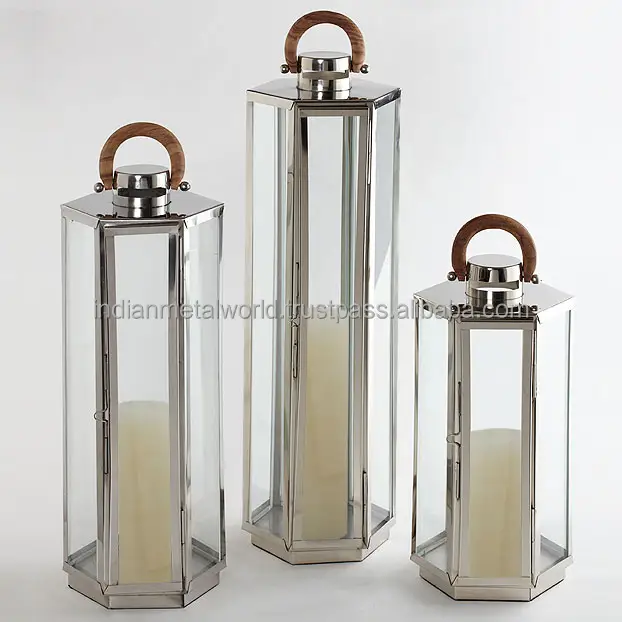 Linterna de suelo de alta calidad, diseño moderno y lujoso, vela de acero inoxidable, color plateado, soporte para vela