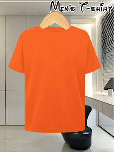 Men's Orange Short Sleeve T-Shirt Regular Fit O-Neck Custom Logo Print <b>Back</b> Enzyme Wash 180g 100% Cotton Jersey Fabric Casual - Product Image 3
