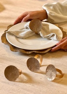Elegant Gold Sunburst Napkin <b>Rings</b> Set For Modern Dining Table Decor <b>Large</b> Round Textured Brass Napkin Holder - Product Image 2