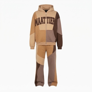 Mens Color Block Patchwork Tracksuit <b>Set</b> Hoodie <b>Jogger</b> Pants Custom Streetwear Sportswear <b>Matching</b> Outfit Urbanwear - Product Image 3