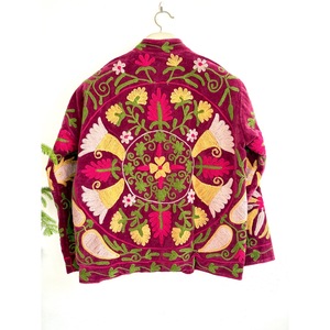 SHYAM EXPORT Hand Embroidered Knitted Velvet Blazer <b>Mandarin</b> <b>Collar</b> Floral Pattern Winter Autumn Women's <b>Jacket</b> Full Sleeve - Product Image 5
