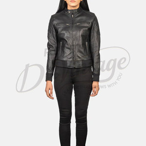 Premium Women Blue Real <b>Leather</b> Biker <b>Jacket</b> Slim Fit Soft Sheepskin Moto Coat Fashion Quilted Shoulder <b>Leather</b> Outerwear - Product Image 3