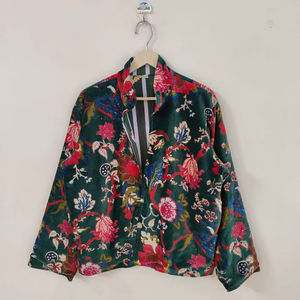 Blouson bomber court pour femme, imprimé floral bohème, en velours, réversible, broderie écologique, 100% coton, hiver - Product Image 1