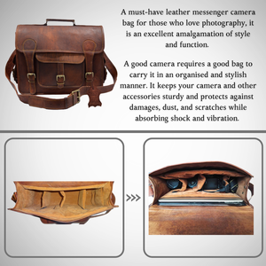 Sac photo en cuir véritable marron fait main pour appareil photo reflex numérique et objectif – Vente en gros - Product Image 3