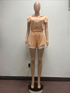 Conjuntos de pantalones cortos de cintura de Color puro para mujer, conjunto de dos piezas deportivo informal para correr - Product Image 5