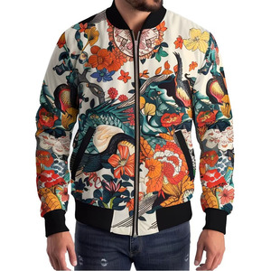 Custom Mens Floral Bomber <b>Jacket</b> Digital Print Birds Flowers Polyester Cotton <b>Zip</b> <b>Up</b> Casual Varsity <b>Jacket</b> OEM - Product Image 1