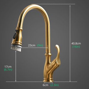 Robinet de cuisine monocommande à bec haut doré avec douchette extractible, finition or brossé, pour évier de cuisine à 1 trou - Product Image 5
