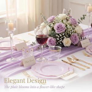 Set di 175 Piatti in Plastica Viola e Posate Dorate Usa e Getta Include 50 Piatti in Plastica Oro Lavanda, 25 Coltelli, 25 Forchette - Product Image 3