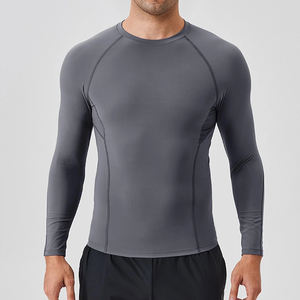 High Quality Custom Compression Gym <b>Men's</b> <b>Shirts</b> Solid Color Long Sleeve Breathable Moisture Wicking Quick Dry Sports <b>Shirts</b> - Product Image 5