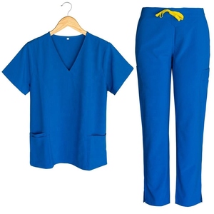 Haut de blouse médicale pour homme, col en V, manches courtes, en coton et polyester tissé, couleur turquoise - Product Image 5