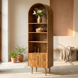 Estantería de Madera Vintage con Arco, Librería con Cinco Estantes y Dos Cajones, Mueble Alto de Almacenamiento y Exhibición para Sala de Estar o Dormitorio - Product Image 1