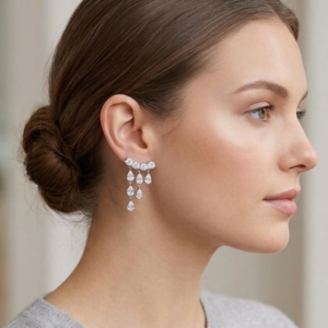 Pendientes de oro blanco de 18 quilates con corte de pera para mujer, con diamantes de laboratorio, certificados por IGI, estilo clásico, para uso diario, con corte lateral. - Product Image 2