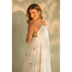 Womens White Gold Embroidered Bohemian Maxi Dress Sleeveless Resort <b>Kaftan</b> Evening <b>Beach</b> Dress - Product Image 5