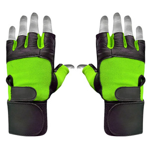 Gants de fitness demi-doigts en cuir PU noir et vert avec sangle de poignet réglable pour musculation et entraînement en salle de sport, unisexe - Product Image 2