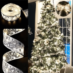 Nastro per Albero di Natale da 32 Piedi con 100 Luci LED e Alimentazione a Batteria - Filo Dorato per Decorazioni Festive - Product Image 1