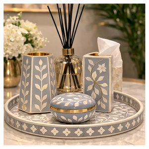 Juego de quemador de bakhoor con incrustaciones de nácar, juego de bandejas premium de 3 piezas, regalo de Eid, juego Mubkhara, quemador de oud Medkhan de alta calidad - Product Image 4