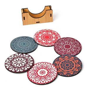 Wholesale Custom Laser Cut Wooden Coaster Set - Anti-Slip Heat Resistant Hexagon Cup Pad - Modern Striped Pattern Wood <b>Table</b> <b>Mat</b> - Product Image 3