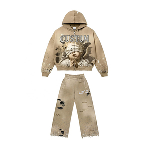 Conjunto Deportivo Personalizado de Glory Manufacturers, Sudadera con Cierre y Pantalones Deportivos Anchos con Pedrería, Estilo Urbano - Product Image 2