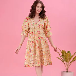 Robe Midi en Georgette à Imprimé Floral, Taille Naturelle, Tissu Écologique pour Femme - Nouvelle Collection Prix de Gros - Product Image 1