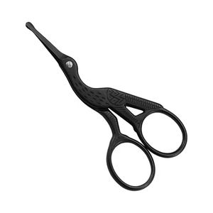 Tijeras para vello nasal con diseño de grulla en negro mate, punta de seguridad redondeada, acero inoxidable, recortador facial para bigote y barba. - Product Image 3