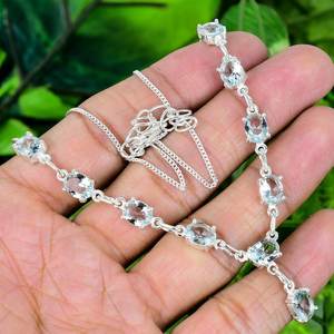 สร้อยคออะความารีนทำด้วยมือ 925 เงินสเตอร์ลิงวินเทจชาติพันธุ์ลิงค์เชนจี้เครื่องประดับของขวัญสำหรับผู้หญิงอัญมณีชั้นดี - Product Image 6