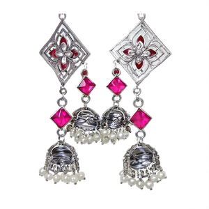 Vintage Religious Charm Drop Earrings with Pearl and Stainless Steel - Product Image 2