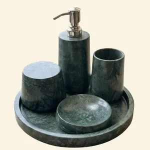 High Quality Green Marble <b>Bathroom</b> <b>Accessories</b> <b>Set</b> with Stainless Steel Pump Use For Home and Restaurant - Product Image 1