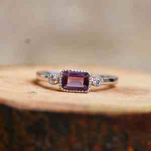 Anillo de Amatista Natural en Plata de Ley 925 con Oro Blanco, Joyería Elegante de Amatista Púrpura para Bodas y Fiestas de Febrero - Product Image 3