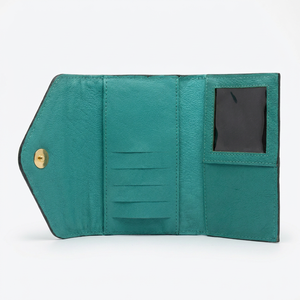 Turquoise Genuine Leather Fold <b>Wallet</b> With Embossed Floral Design Checkered Pattern Handmade Bohemian Style Women's Short <b>Wallet</b> - Product Image 4