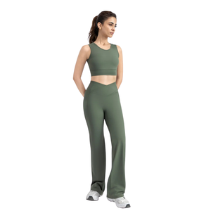 Women's Yoga Outfit Crop Top <b>Flare</b> <b>Leggings</b> Fitness Gym Activewear Set Stretch Sportswear Workout Clothing Wholesale Manuf - Product Image 1