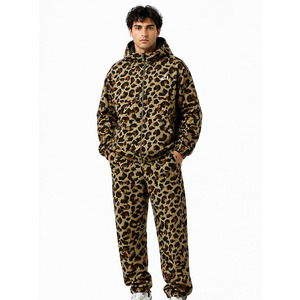 Ensemble de survêtement léger à capuche pour homme, imprimé léopard marron, coupe-vent, style streetwear, avec veste et pantalon de jogging, vente en gros, personnalisable, style streetwear chinois - Product Image 5