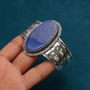 Handmade Lapis Lazuli Cuff 925 Sterling Silver Bangle Natural Gemstone Jewelry For Women Wholesale Gift - Product Image 5